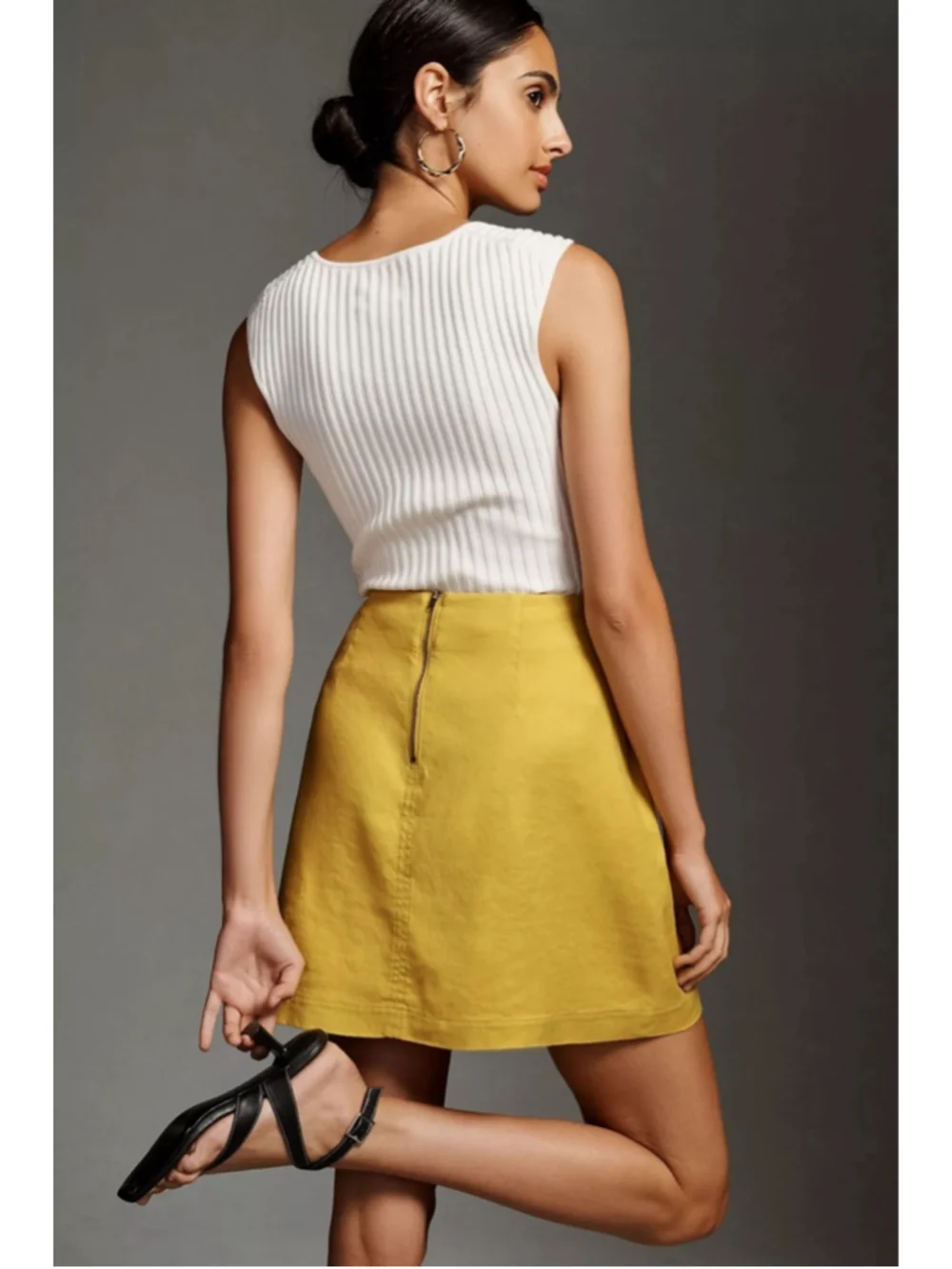 Anthropologie Maeve Mustard Yellow Patch Pocket Linen Blend Mini Size Large